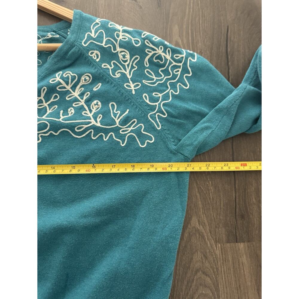 Sundance Womens Large Cotton Embroidered Button Down Cardigan Green Turquoise - Picture 7 of 8